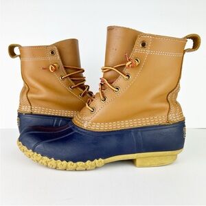 LL Bean Original 8 Inch Vintage Leather Rubber Tan Blue 6 Eyelet Bean Boot
